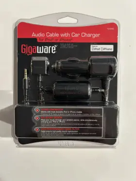 12-665 Gigaware Audio Cable With Car Charger For 30-pin Apple Ipod Or Iphone New