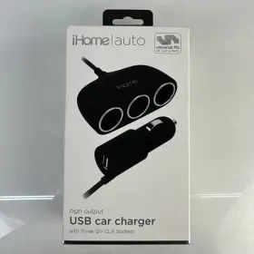 Ihome Ih-ct806b-aa New Usb Charger 12v Three Cla Sockets High Output Fast Chrge