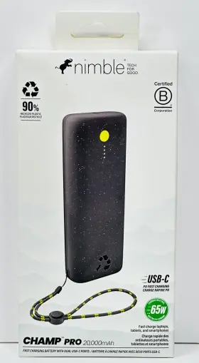 Nimble 810090112244 Champ Pro 20 000mah 65w Pd Dual Usb-c Portable Charger - Black Free Ship