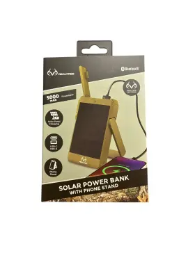 Realtree Pb5000bt 5000mah Solar Power Bank Phone Stand Usb-c Usb-a Bluetooth