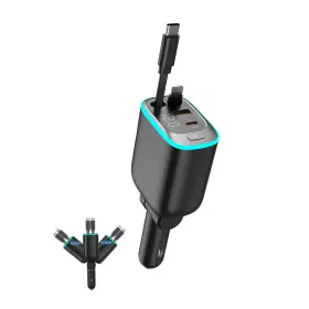 Rotopata 797434945037 72w Retractable Usb C Car Charger Fast Charging With Dual Type-c Cable Gray