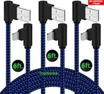 3 Pack 6FT 90 Degree Angle Fast Charging Cable Rapid Charger Sync Cord. Fixed Price $11.55.